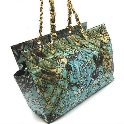 CHANEL 24K Vintage Large Tote Floral Graffiti Shoulder Bag Chain 1993