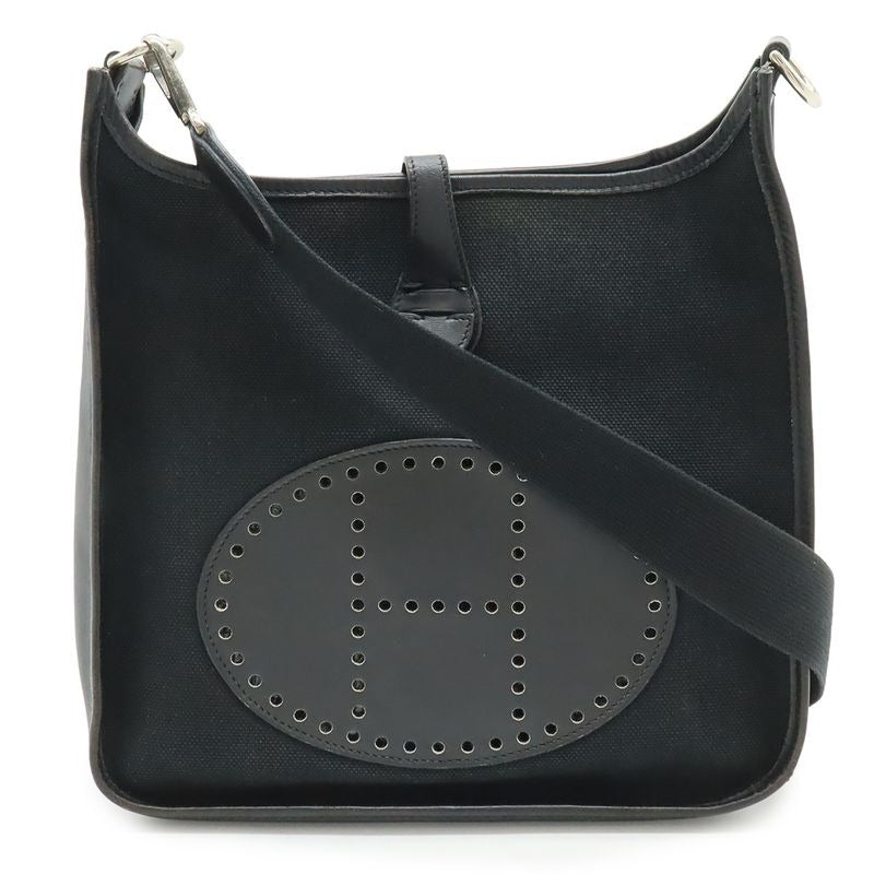 Hermes Evelyne I 1 PM Shoulder Bag Total Ash Canvas Leather Black Silver