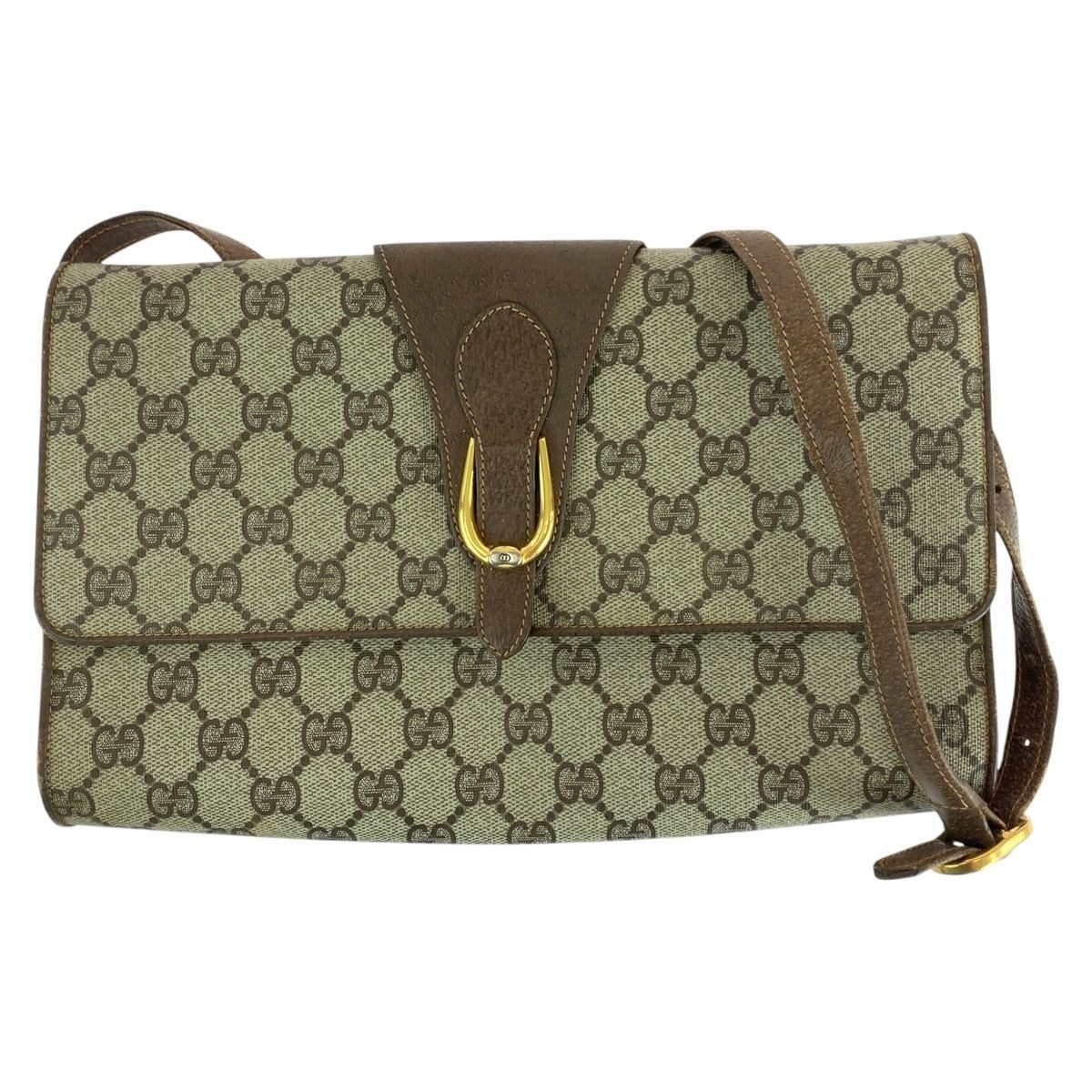 Gucci Vintage Brown GG Supreme Canvas Leather Shoulder Bag Pochette