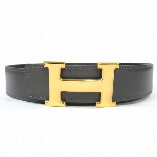 Hermes Buckle Reversible Belt Leather Constance Gold Vintage 70 cm Gray Black