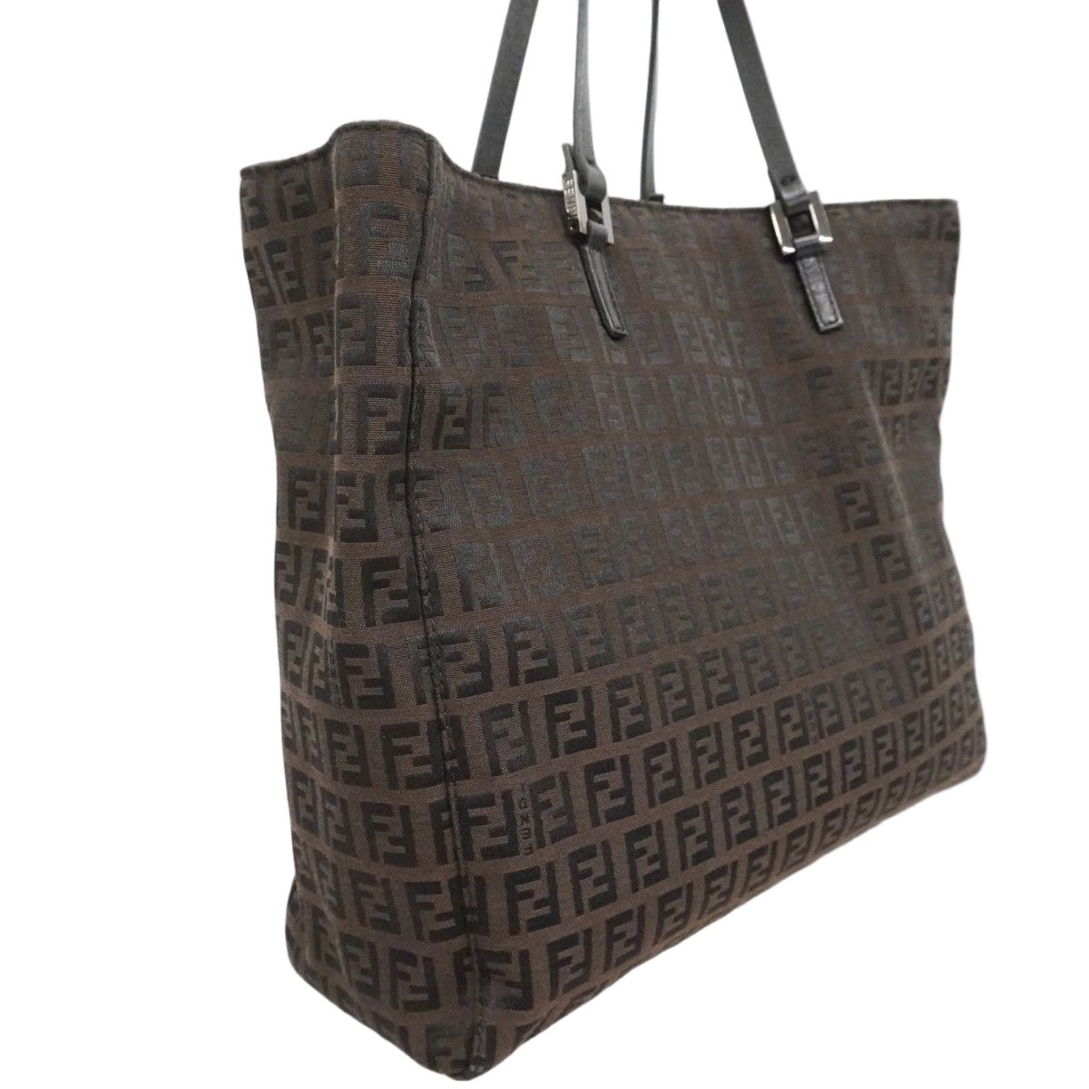 Fendi Handbag Zucchino Nylon Canvas Brown Silver — view 2