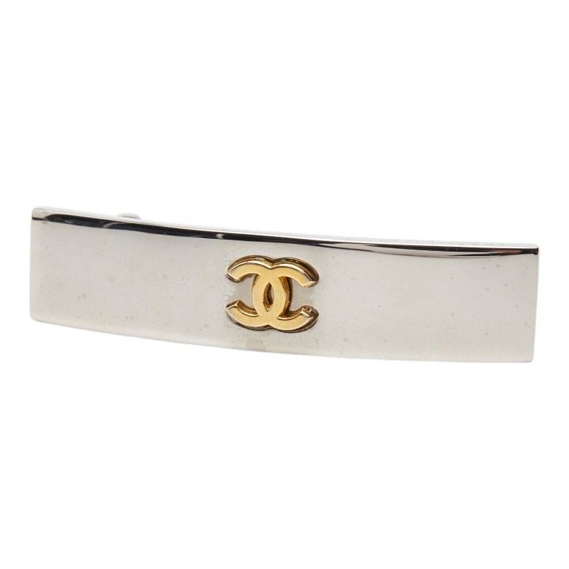 Chanel CC Logo Vintage Barrette Hair Silver Gold Metal Plated