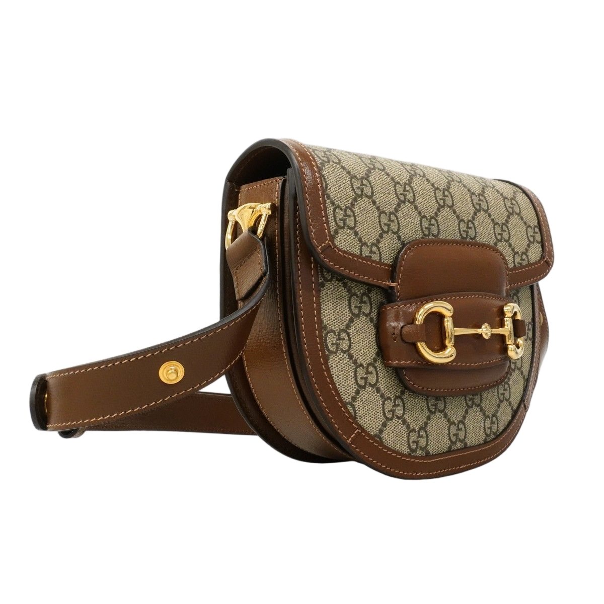 Gucci Shoulder Bag GG Supreme Horsebit Beige Brown Gold — view 2