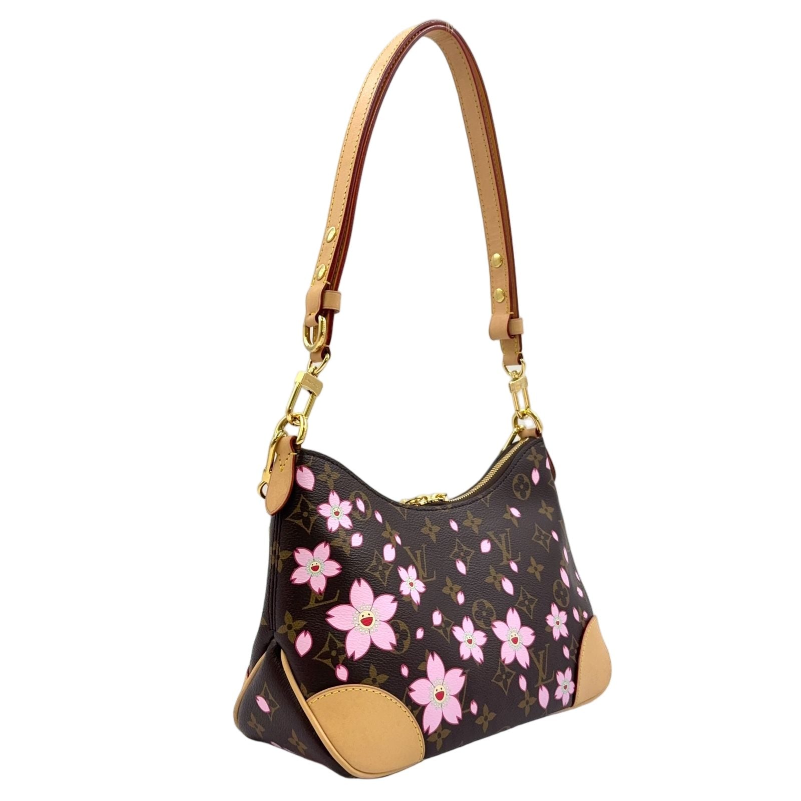 Louis Vuitton Monogram Cherry Blossom Leather Pink Brown Light Shoulder Bag Gold — view 2