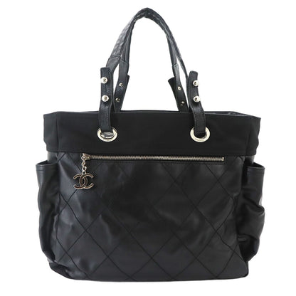 Chanel Paris Biarritz GM Tote Nylon Leather Black