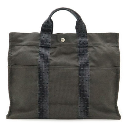 Hermes Her Line Tote MM Bag Handbag Canvas Gray Black Silver Hardware New