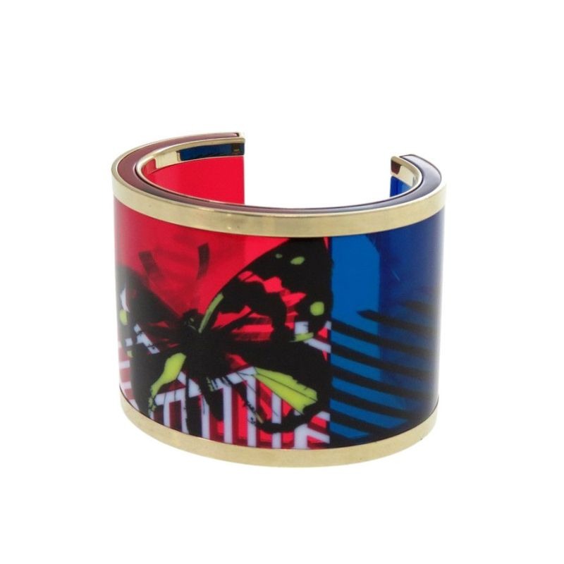 Christian Dior D-jungle Pop Skeleton Butterfly Bangle Plastic Red Bracelet 0486