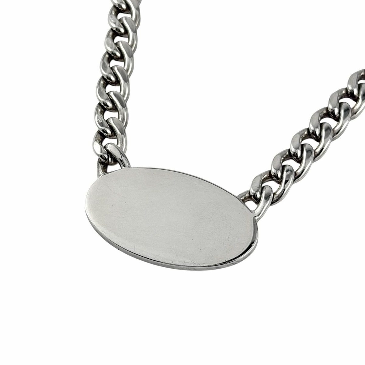Gucci Trademark Oval Plate Chain Necklace Silver Weight — view 4