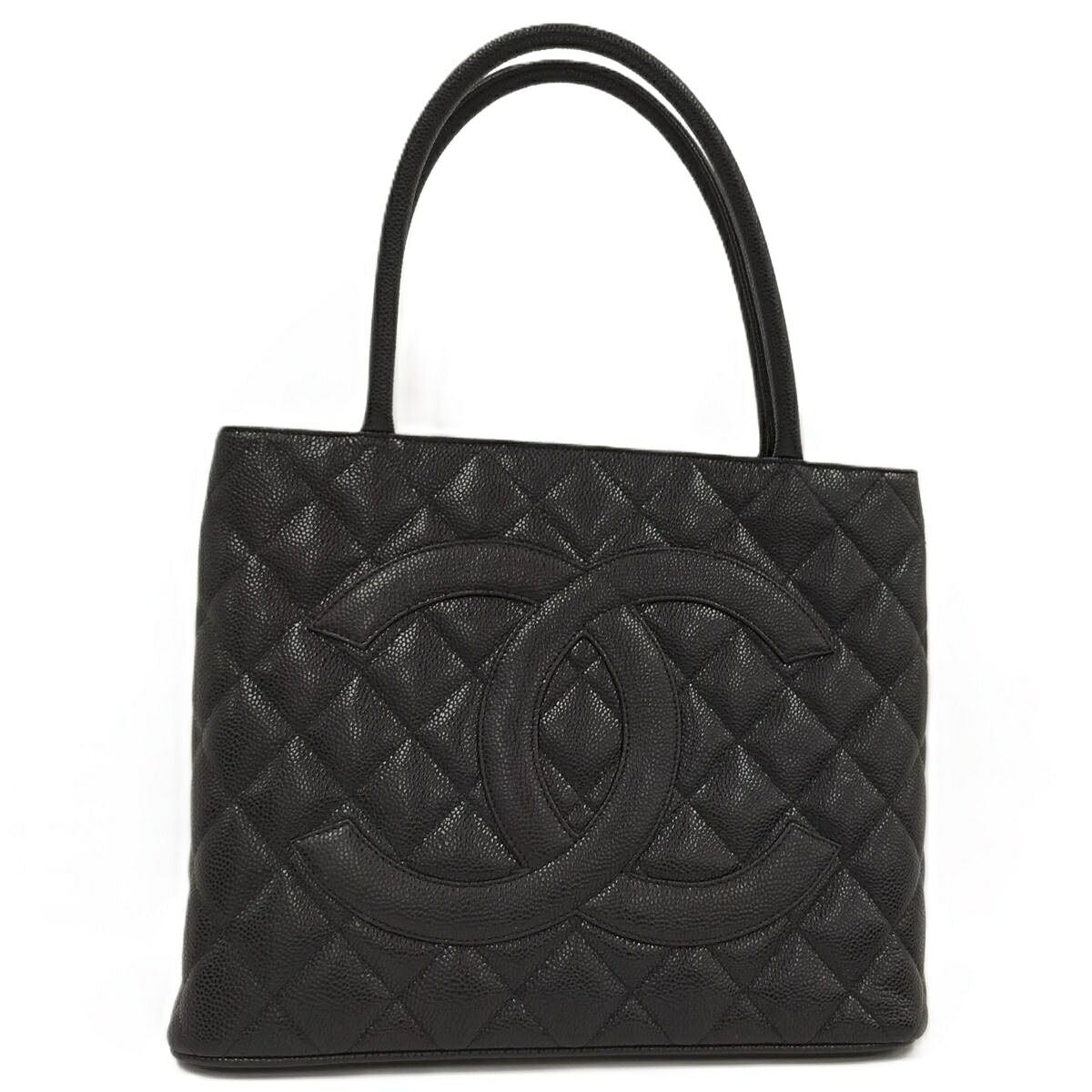 Chanel Tote Bag Medallion Caviar Leather Gold Hardware Black