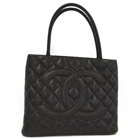 Chanel Tote Bag Medallion Caviar Leather Gold Hardware Black