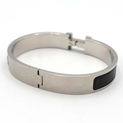 Hermes Click H GM Logo Bangle Bracelet Silver Color And Black Accessories