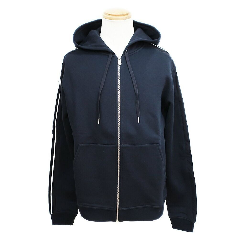 Hermes Hooded Zip Hoodie Black White Side Line M Cotton Nylon Long Sleeve