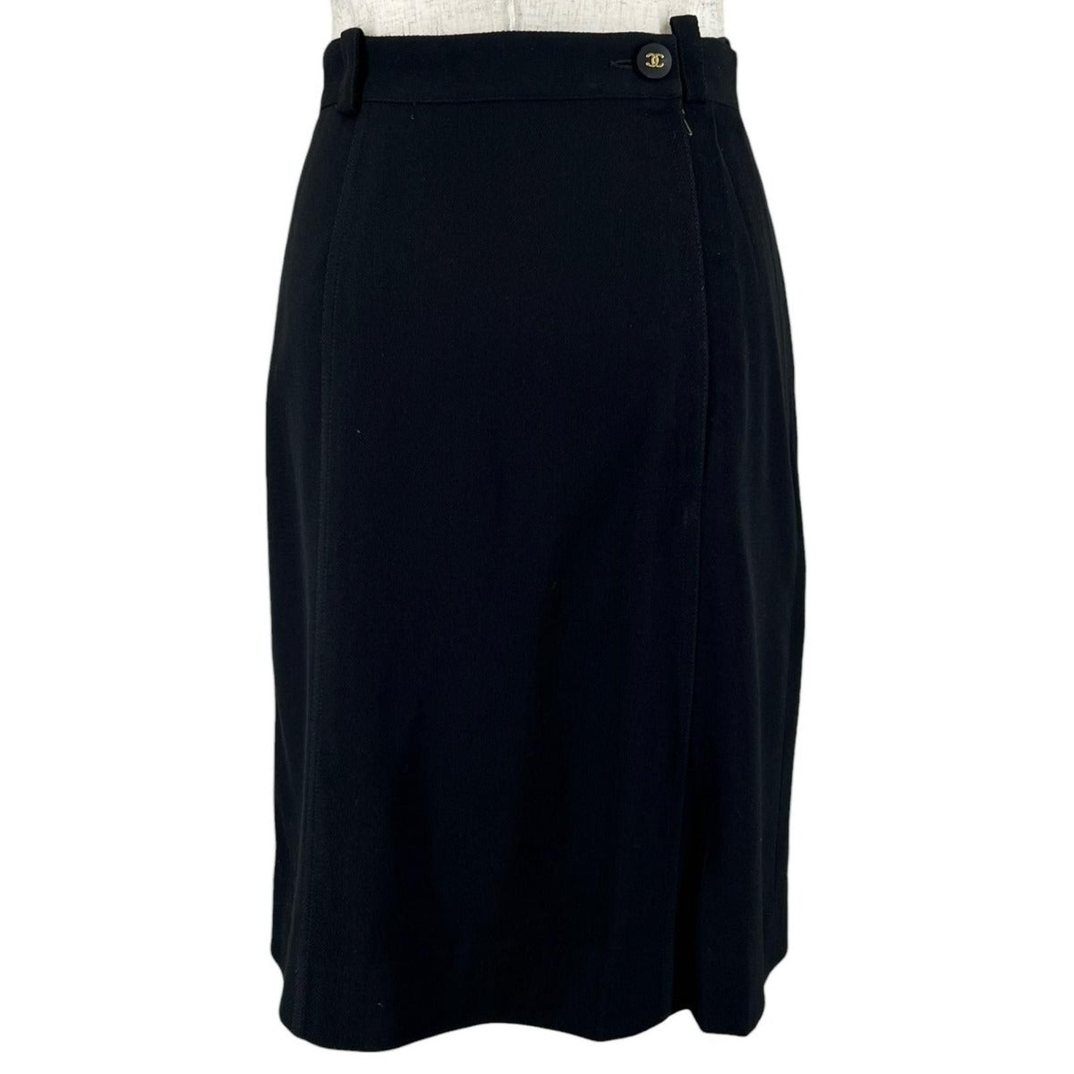 Chanel Vintage Wool Lining Silk CC Logo Button Skirt Black 36 — view 3