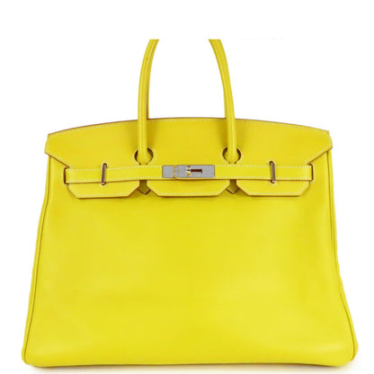 Hermes Birkin 35 Lime Silver Swift Handbag
