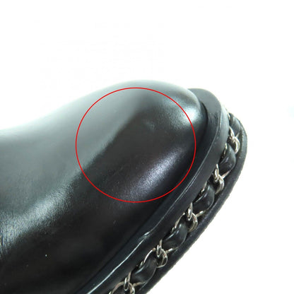 Chanel CC Logo Chain Decoration Chunky Heel Leather Long Boots Black — view 15