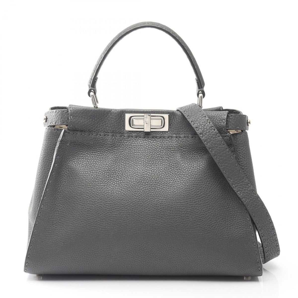 Fendi Handbag Peekaboo Regular Gray Leather Selleria