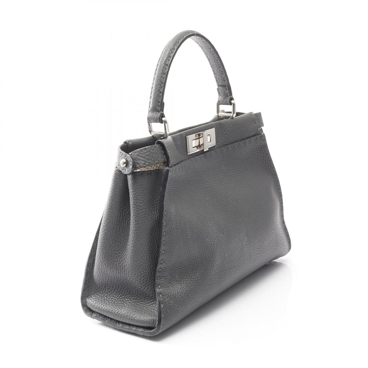 Fendi Handbag Peekaboo Regular Gray Leather Selleria — view 2