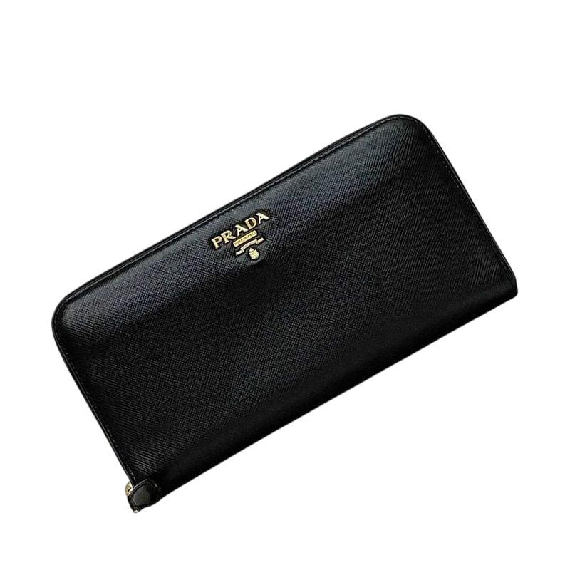 Prada Round Zipper Long Wallet Black NERO 1ml506 Excellent Condition