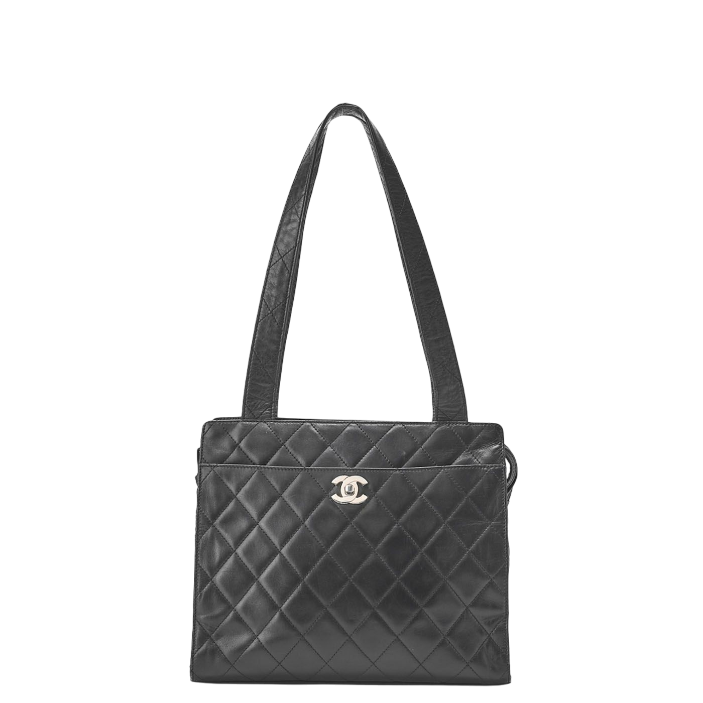 Chanel Shoulder Bag Matelasse Turnlock Lambskin Silver Hardware Black Women's