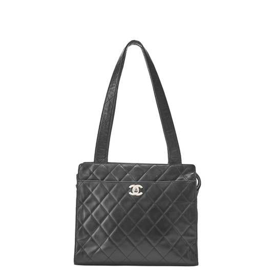 Chanel Shoulder Bag Matelasse Turnlock Lambskin Silver Hardware Black Women's