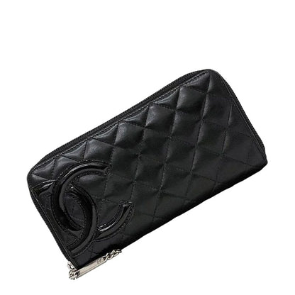 Chanel Round Zipper Long Wallet Black Cambon
