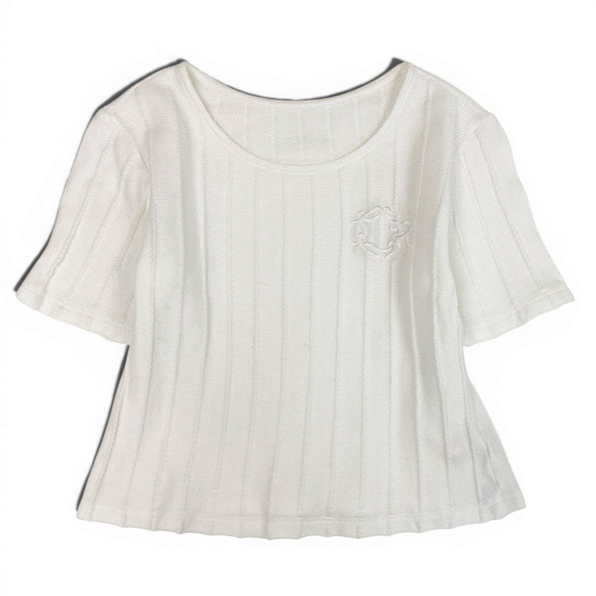 Dior Short Sleeve Knit Summer Sweater Emblem Embroidery M White Cotton — view 2