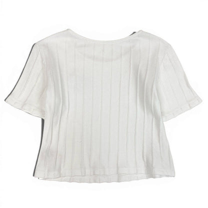 Dior Short Sleeve Knit Summer Sweater Emblem Embroidery M White Cotton — view 3