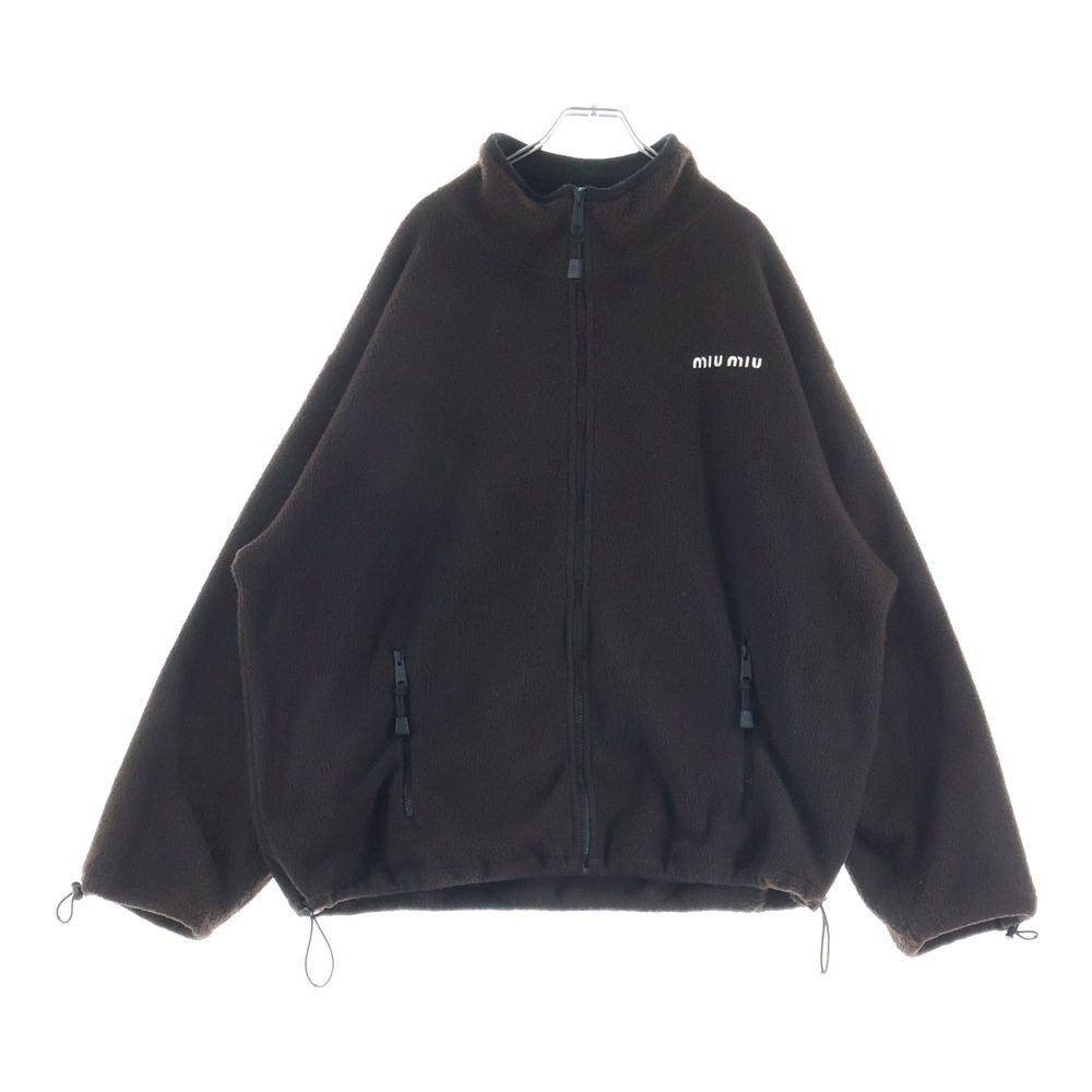 Miu Miu Logo Embroidery Drawstring Fleece Jacket Brown