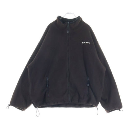 Miu Miu Logo Embroidery Drawstring Fleece Jacket Brown