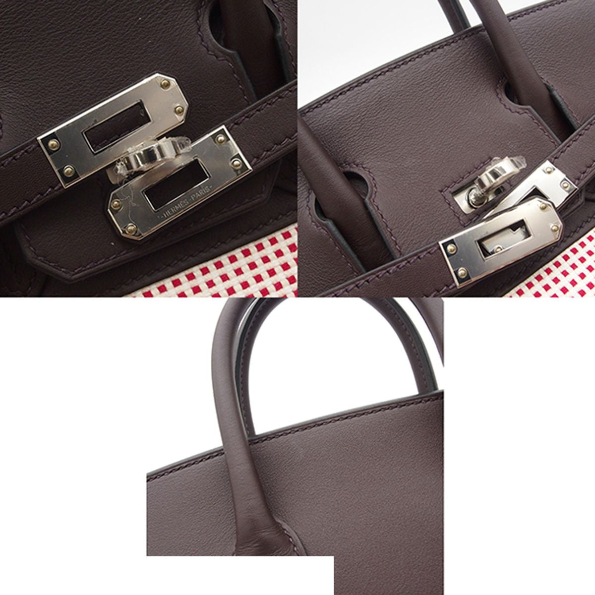 Hermes Birkin 25 Ecru Rouge Sellier Framboise Silver Toile Quadrille Swift — view 8