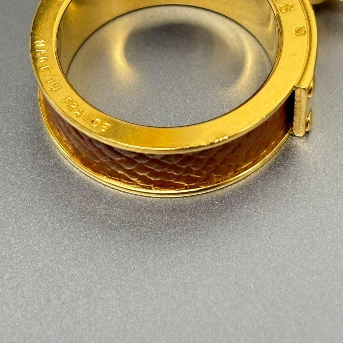 Hermes Scarf Ring Kelly Cadena Motif Metal Leather Gold Brown Plated — view 8