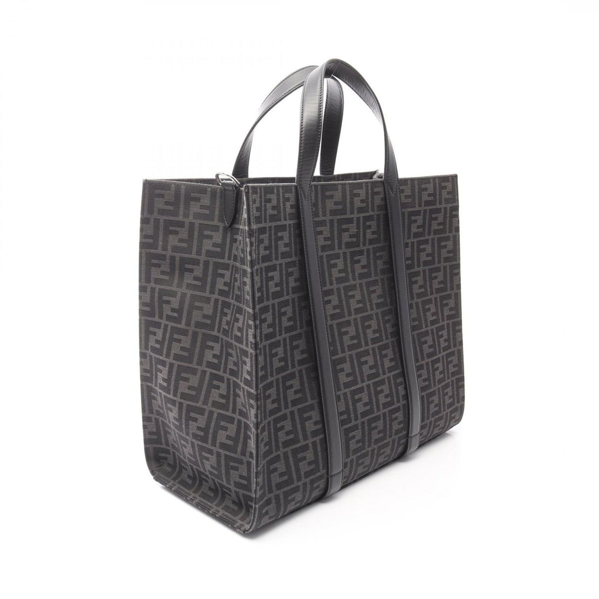 Fendi Tote FF Jacquard Black Gray Canvas Leather — view 2