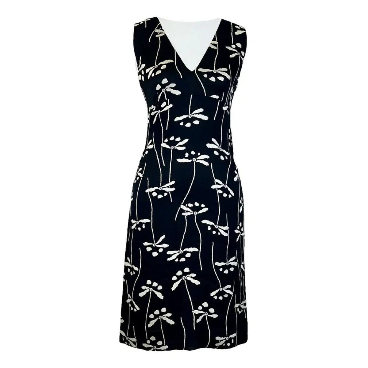 Chanel Silk Floral Sleeveless Dress Black 38 Vintage 98P — view 2