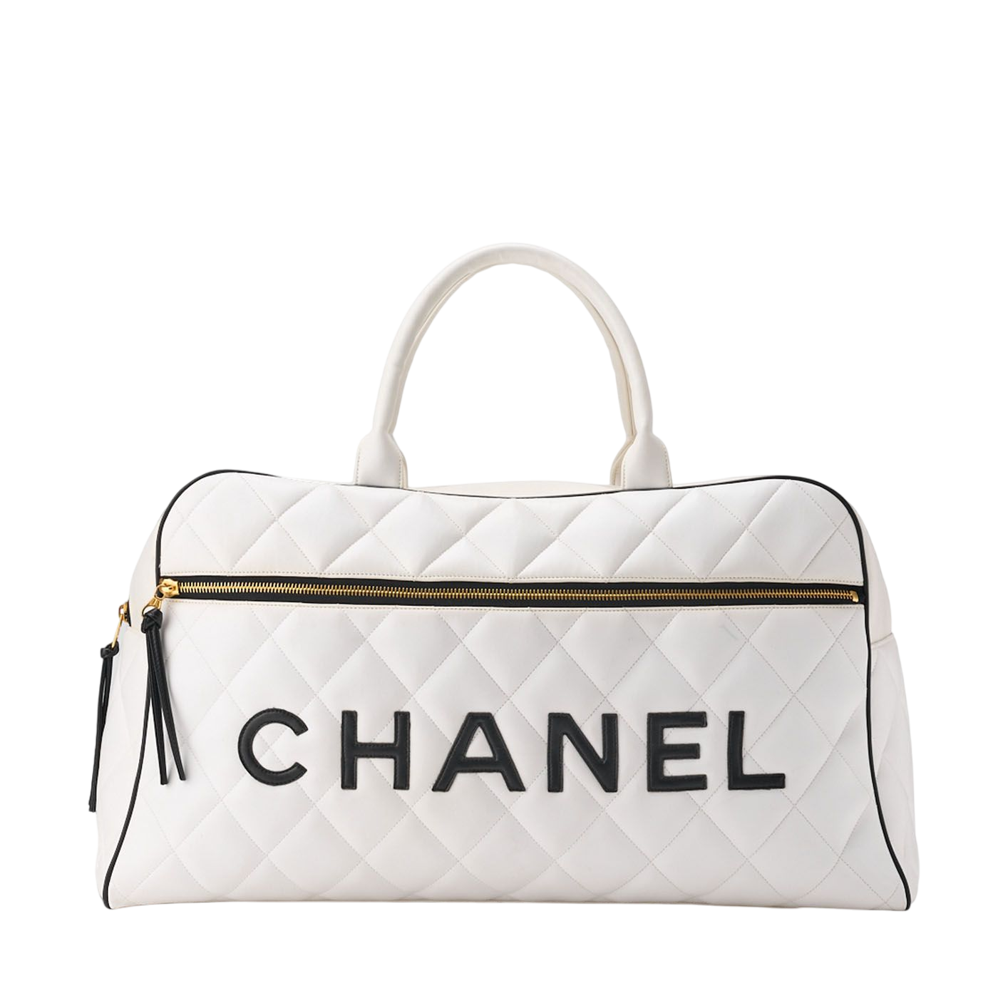 Chanel Handbag Boston Bag Calfskin Matelasse Sport Line Logo White And Black