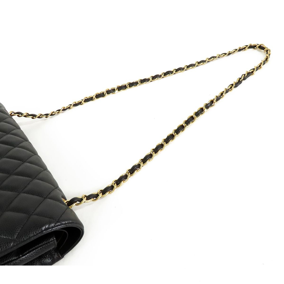 Chanel Double Flap Chain Black Gold Caviar Leather Shoulder Bag — view 4