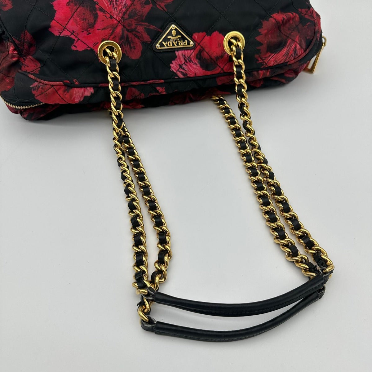 Prada Quilted Chain Shoulder Bag Rose Pattern Black — view 11