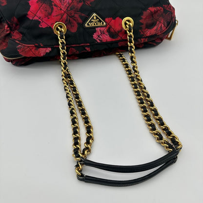 Prada Quilted Chain Shoulder Bag Rose Pattern Black — view 11