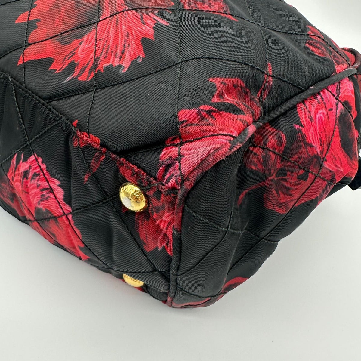Prada Quilted Chain Shoulder Bag Rose Pattern Black — view 6