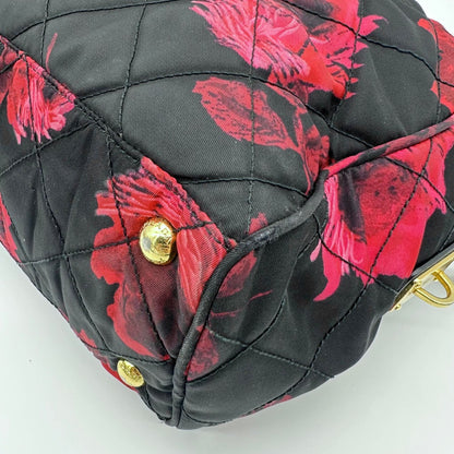 Prada Quilted Chain Shoulder Bag Rose Pattern Black — view 8