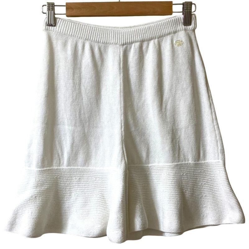 Chanel Coco Mark Cotton Knit Shorts Size 36 White