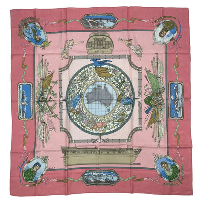 Hermes Scarf Silk Carre 90 le Geographe Geographer Pink