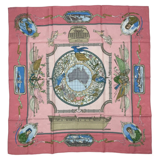 Hermes Scarf Silk Carre 90 le Geographe Geographer Pink