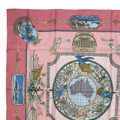 Hermes Scarf Silk Carre 90 le Geographe Geographer Pink — view 2