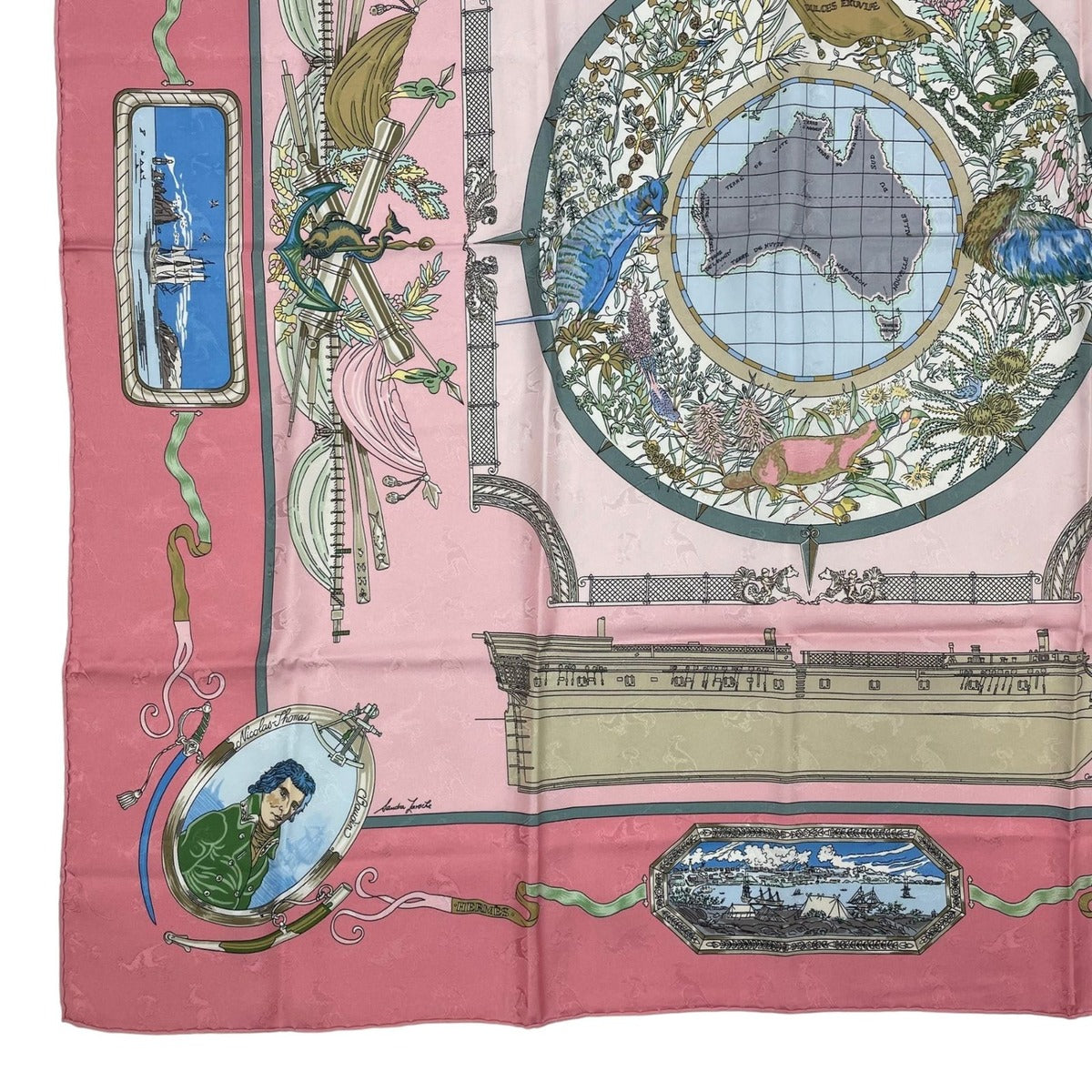 Hermes Scarf Silk Carre 90 le Geographe Geographer Pink — view 4