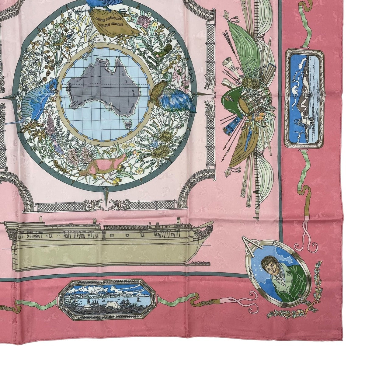 Hermes Scarf Silk Carre 90 le Geographe Geographer Pink — view 5