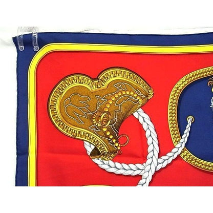 Hermes Grand Apparat Carre 90 Silk Scarf Shawl Red Navy — view 2