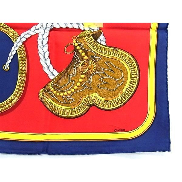 Hermes Grand Apparat Carre 90 Silk Scarf Shawl Red Navy — view 3
