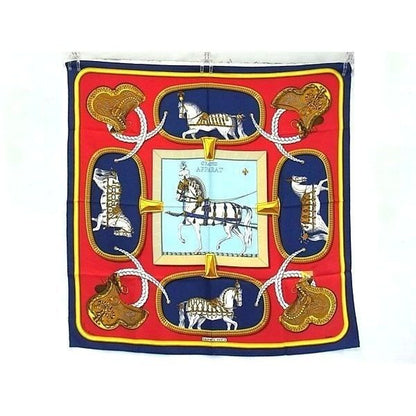 Hermes Grand Apparat Carre 90 Silk Scarf Shawl Red Navy