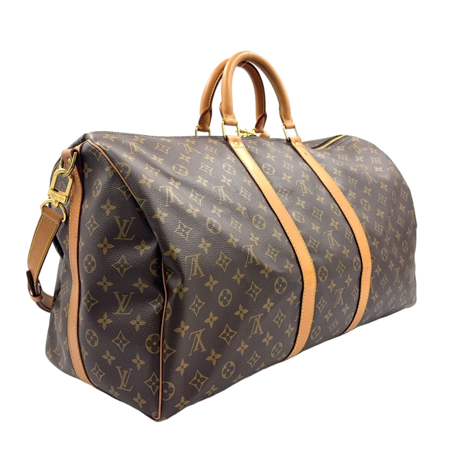 Louis Vuitton Keepall Bandouliere 55 Monogram Leather Brown Light Boston Bag — view 2