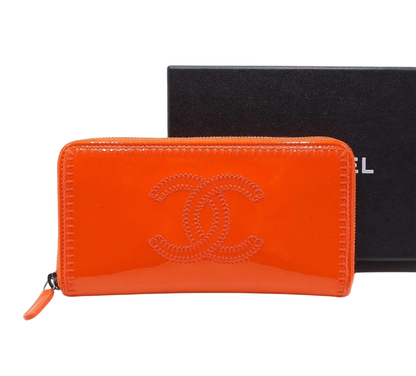 Chanel Patent Leather Coco Mark Round Zipper Long Wallet